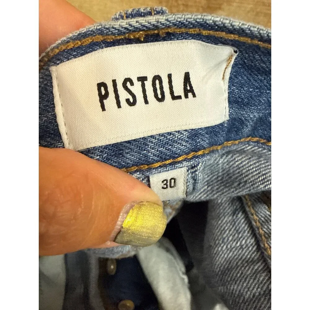 Pistola Distressed High-Rise Straight-Leg Jeans Size 30 Light Wash Frayed Hem - Picture 6 of 8